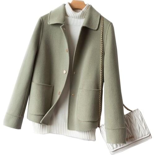 2020 Autumn Winter High Quality Short Double-Faced Cashmere Coat Women Solid Elegant Female Woolen Overcoat Casaco Feminino M168