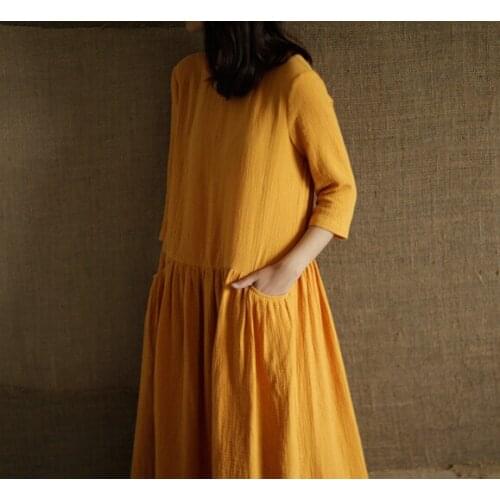 2021 Spring Summer women Comfortable and soft Three Quarter Sleeve dress,cotton linen dress,plus size dress L-5XL 6XL