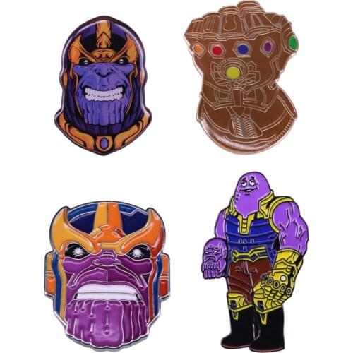 Marvel Avengers Thanos Metal Enamel Brooch Infinite Glove Gem Badge Bad Fun Lapel Jewelry Men and Women Pin Gift Accessories