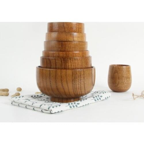 1Pc Wooden Bowl Japanese Style Wood Rice Soup Bowl Salad Bowl Food Container Large Small Bowl for Kids Tableware Wooden Utensils
