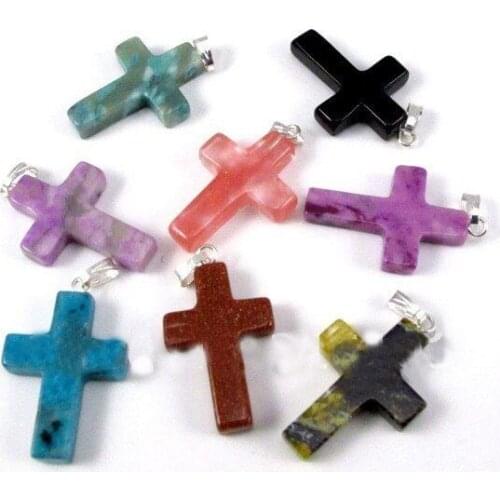100pcs nice Cross Nature Stone Pendants fashion charms pendant mixed colors free shipping