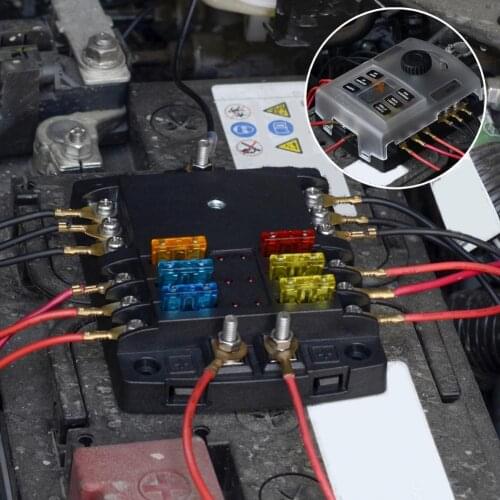 12V-60V Automotive Fuse Box 6 Ways Universal Fuse Holder Box with LED Indecator Light for Cars SUVs RVs Truncks Yachts