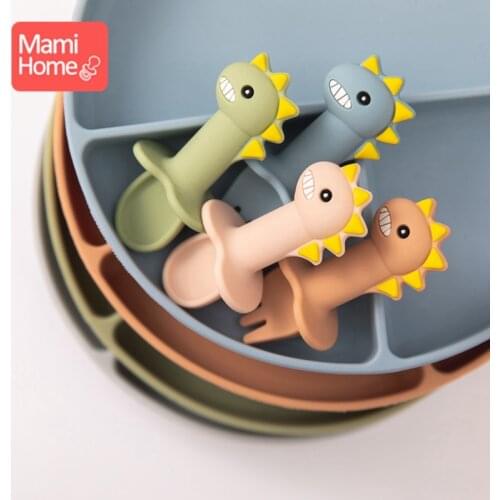 2pc Baby Soft Silicone Spoon Candy Color Feeding Set Dishes Infant Feeding Accessories Fork Silicone Tableware Childrens Goods