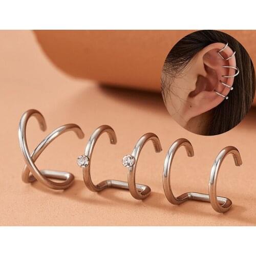 3Pcs/Set New Ear Cuffs Stainless Steel Clip on Earrings Climbers No Piercing Fake Cartilage Earring For Women Party Jewelry