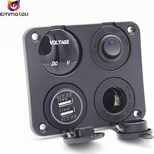 4 Port Waterproof Dual USB Car Charger Adapter 2.1A LED Voltmeter 12V Power Outlet ON-OFF Toggle Switch Panel For Boat Vehicles