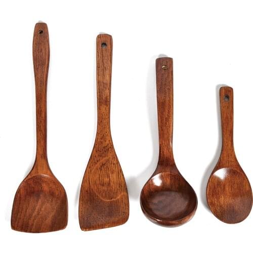 4 Piece Wooden Spoons for Cooking Wood Kitchen Utensils Set Non-stick Spatula Shovel Soup Spoon Kitchen Cookware Tools