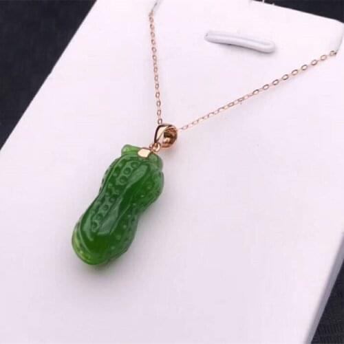 8k gold-encrusted and Tian Yu jade spinach green peanut pendant with gold chain