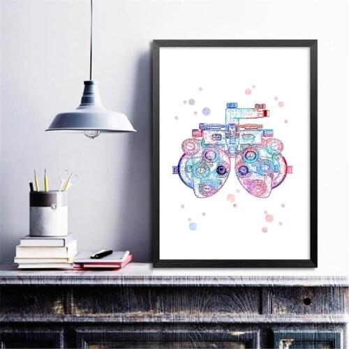 Watercolor Optometry Tool Ophthalmology Art Poster Painting , Optometrical Instrument Art Optical Canvas Prints Eye Clinic Decor