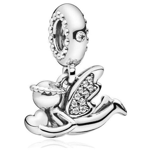 5PCS New Plated Crystal Zinc Alloy Beads Angle with Heart Love Pendant Charm Fit Necklace for Women Engagement Girlfriend Gift