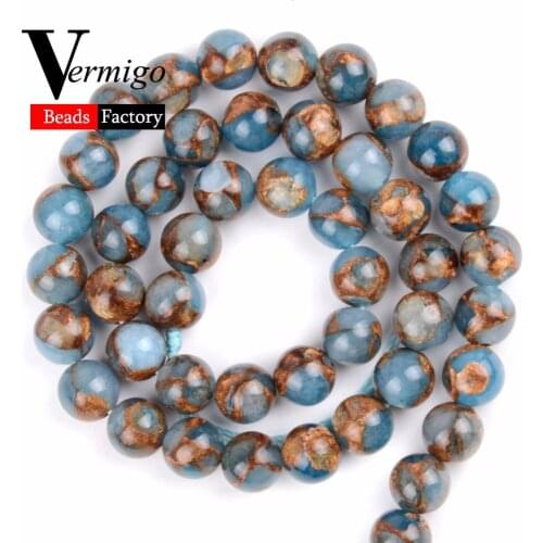 Lake Blue Cloisonne Natural Stone Beads For Needlework Diy Bracelet Necklace Jewelry Making Round Loose Beads 6 8 10mm 15inches