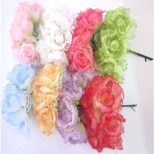 6pcs Cheap silk Rose Artificial Flowers scrapbooking For wedding car decoration handicraft DIY Gift box wreath material fake
