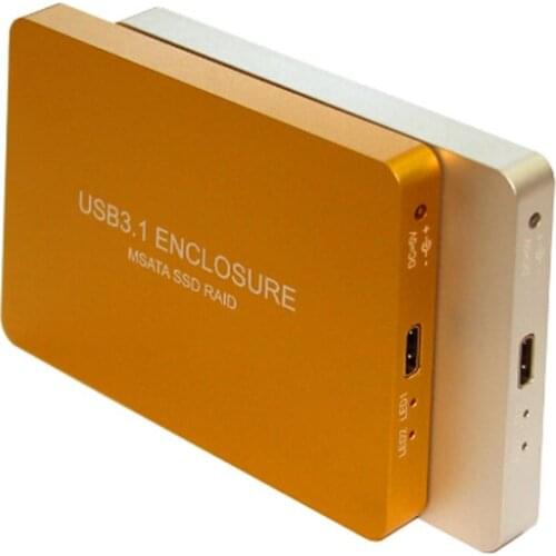 HOT USB-C USB3.1 TYPE-C to 2 Ports MSATA SSD Raid 0 1 PM HDD Enclosure Adapter 3030 3050 Hard Disk Box External Box 800MB