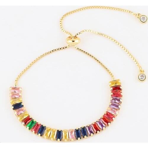 Colorful CZ Rainbow Bracelets For Woman Tennis Chain Crystal Girl Charm Bracelet gold Jewelry pulseras mujer
