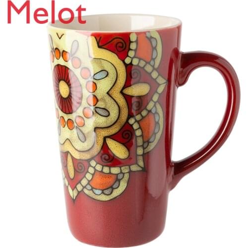 Mug Large Capacity Ceramic Cup with Cover Spoon Retro Style Hand Painted Coffee Cup Office Home
