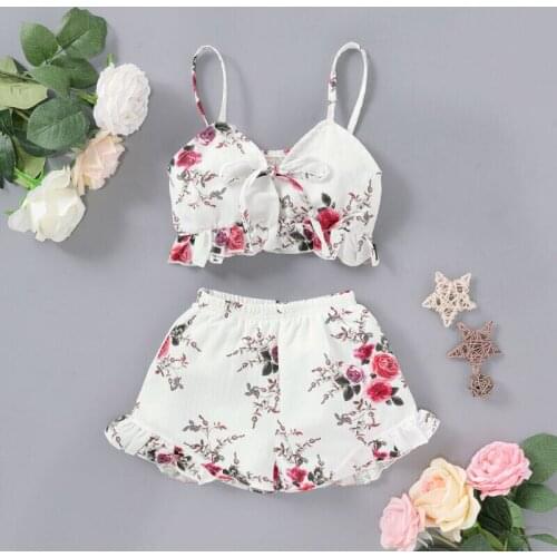Summer Kids Baby Girls Floral Bowknot Tops Vest + Shorts Pants Outfit Clothes Girls Clothing Sunsuit