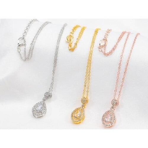 Fashion New Jewelry Diamond Rhinestone Crystal Drop Necklace for Women Charm Pendant Necklace Gift