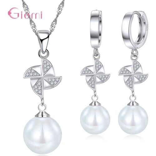 Fashion Pearl Crystal 925 Sterling Silver Jewelry Sets For Women Wedding Party Flower Necklace Earrings Lover Gift Bijoux