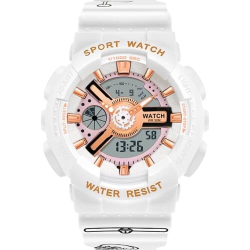 2021 Fashion Womens Sports Stopwatch Watch LED Electronic Digital Waterproof Shockproof Watches ladies White Quartz Wristwatch