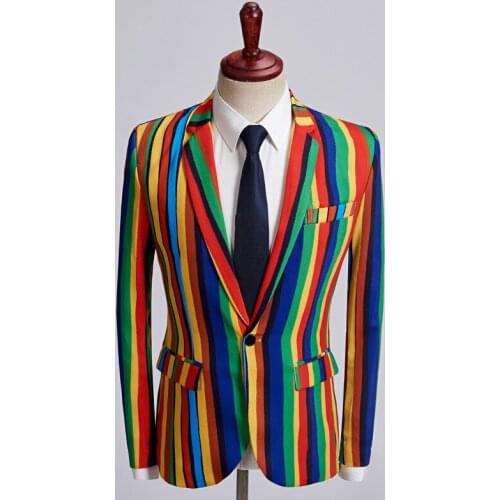 2020 New Mens Colorful Stripe Print Blazer Design Plus Size 5xl Stylish Casual Male Slim Fit Suit Jacket Singer Prom Coat Top