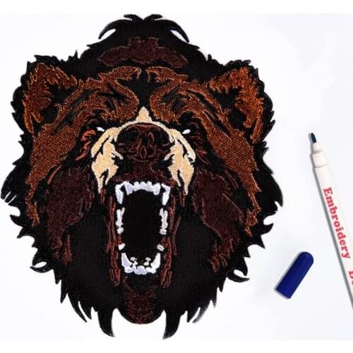 Angry Bear Embroidery Grizzly Patches for Clothing Sewing Brown Bear Animal Velcro Patch Punk Clothes Decor Cheap Accessory