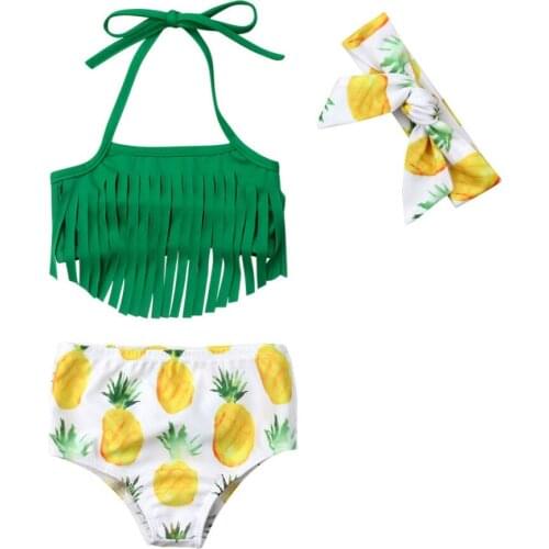 2019 New Pineapple Newborn Baby Girls Tassels Swimwear 3Pcs Children Girls Swimwear Bathing Beachwear