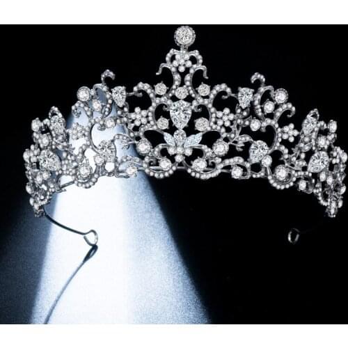 New Bridal Wedding Crown For Women Elegant Rhinestone Inlaid Silver Color Retro Princess Prom Crown Hair Accessories Headdress