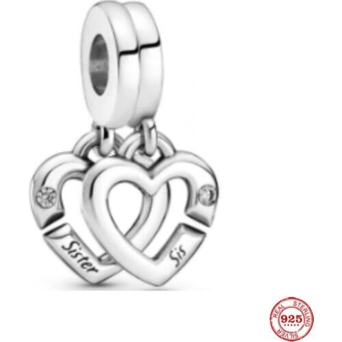 New Original Silver Color Sister Dangle Beads Fit European Pandora Charms Bracelet Bangles Jewelry Diy Accessories P731