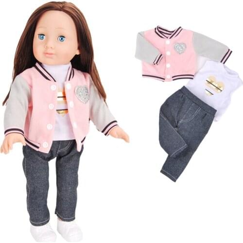 18 Inch Doll Clothes American Girl Handmade Fashion Dolls Accessories Suit Plaid Coat + T-shirt+ Trousers Chirldern Girl Gift