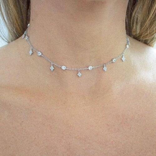 Gold color CHOKER NECKLACE star cz drop charm link chain elegant charming women girl summer charm necklaces for party gift