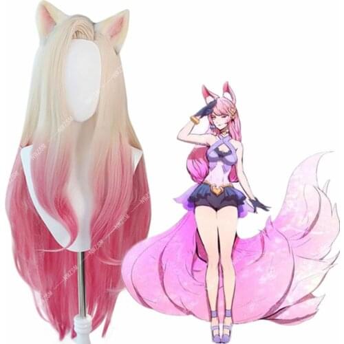 KDA Baddest Ahri Cosplay Wigs LOL KDA Cosplay Blonde Mixed Pink Heat Resistant Synthetic Hair Pelucas