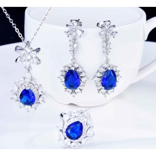 Europe America Luxury Jewelry Exquisite Water Drop Adjustable Ring Inlay AAA Cubic Zirconia Dangle Earrings For Women Wedding