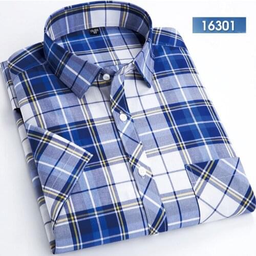 New Arrival Plaid Shirts Casual Men Short Sleeve Square Collar Fashion Shirt Chemise Homme Men Clothing 2020