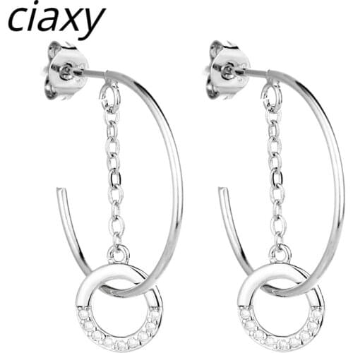 CIAXY 925 Sterling Silver Earrings Inlaid Zircon C-shaped Small Circle Combined with Geometric Earrings for Women Korean Jewelry
