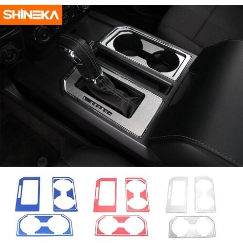 SHINEKA Auto Gear Panel Cup Holder Decorative Cover Trim Frame Sheet for Ford F150 2016+ Car Styling Interior Accessories