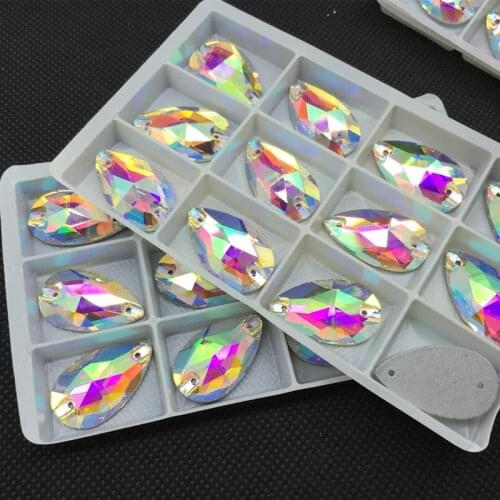 All Sizes Glass Crystal Teardrop Sew On Stone Flatback 2holes Crystal Clear AB 7x12~22x38mm Drop Sewing Jewelry Beads