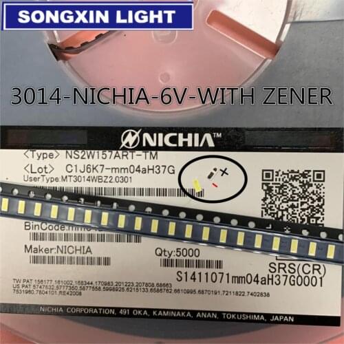For NICHIA LED LCD Backlight TV Application LED Backlight 1W 6V 3014 Cool white LED LCD TV Backlight TV Application 2-CHIP Zener