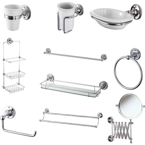 Solid Brass Bathroom Chrome Silver Towel Rack Bath Towel Rack Shelf Pendant Set Toilet Brush Holder Wall Mounted Paper Holder