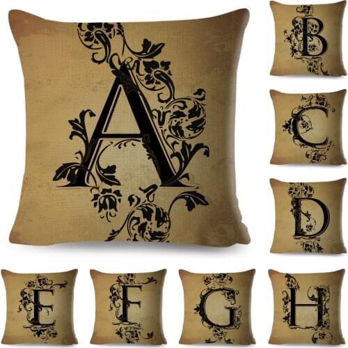 Vintage Pattern Letter Pillowcase Decor Retro Geometric Alphabet Printed Pillow Case for Home Car Sofa Cushion Cover 45x45cm
