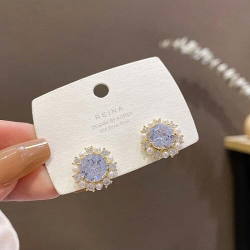 YAONUAN Korean S925 Needle Snowflake Pearl Gold Plated Earrings For Women Sparkling Zircon Fashion Jewelry Accessories Gifts2021