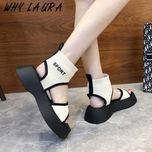 Womens Sandals 2021 High Heels Chaussure Femme Retro Platform Cool Boots Summer Shoes Womens Wedge Heels Comfortable Beach Boo