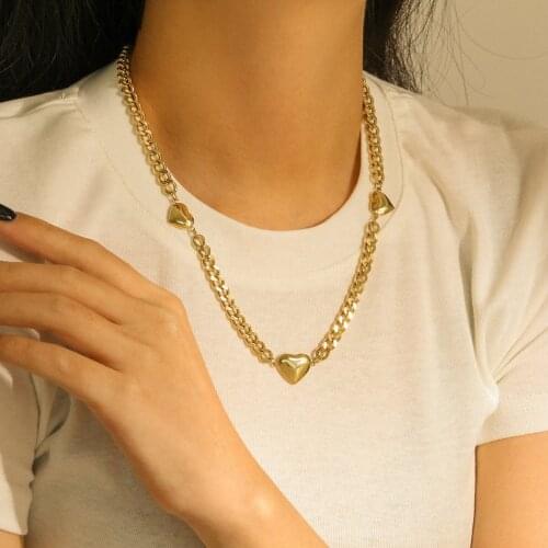 14K Gold Plated Titanium Steel Heart Pendants Cuban Choker Necklace al Cuban Chain LOVE Necklace for women