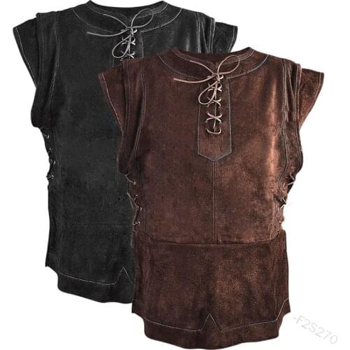 Gothic Mens Bandage Pirate Renaissance Knight Waistcoat Tunic Jacket Vintage Warrior Men Medieval Sleeveless Vest
