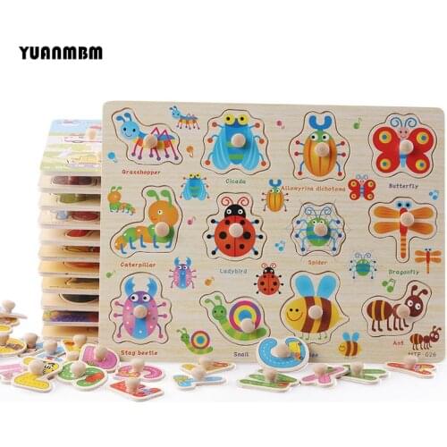 Yuanmbm 3D Kid Early educational toys baby hand grasp wooden puzzle toy alphabet and digit learning education child wood jigsaw