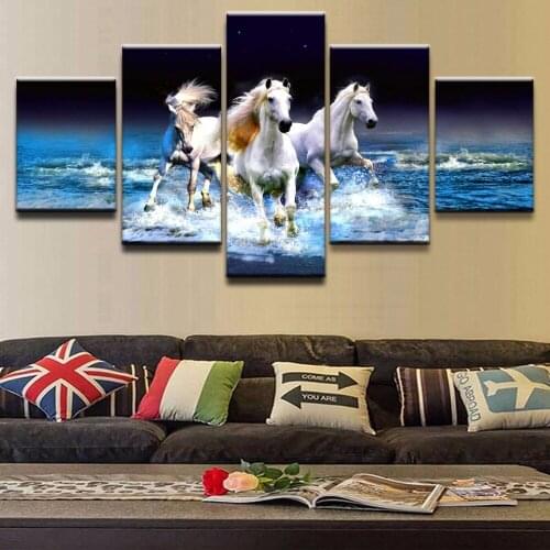 5 Panel Beach Horizon Horse Sea HD Poster Canvas Abstract Painting Photo Wall Picture For Living Room Decorative Frames