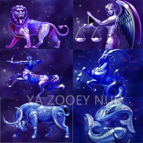 5D Diamond Painting Full Square animal Signs Diamond Mosaic 12 Zodiac 5D DIY Diamond Embroidery Constellation Rhinestones P1013