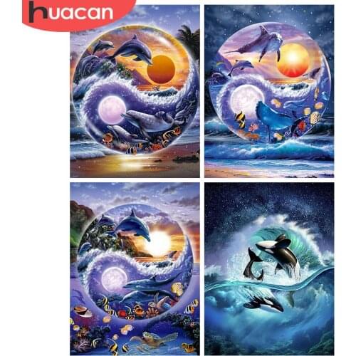 HUACAN Full Square/Round Diamond Painting Dolphin DIY 5D Diamond Embroidery Cross Stitch Sea Animal Home Decor Kits