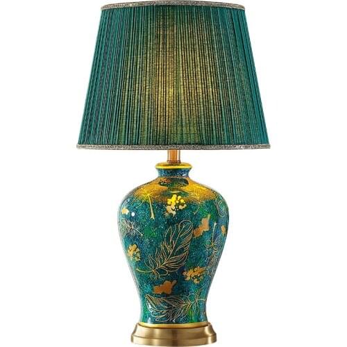 American Luxury Vintage Green Ceramic Table Lamp For Bedroom Bedside Lamp Living Room Sofa Table Study Chinese Decor Night Lamp