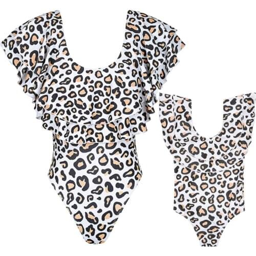 One-Piece Ruffle Parent-child Leopard Swimsuit Mother Daughter Swimwear Women Spring Family Matching Clothes Bathing Suit