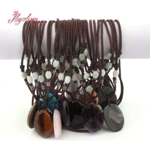 Natural Crystal Aagtes Tiger Stone Beads Pandant Leather Chains Necklace For Woman Fashion Jewelrey 27 Inch