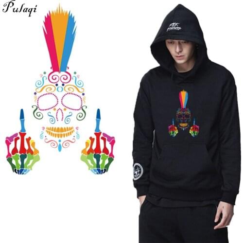 Skull Patch Heat Transfers For Clothing Wing Stickers Iron On Transfers For Clothes Cloth Colored wings Iring Stickers wholesale